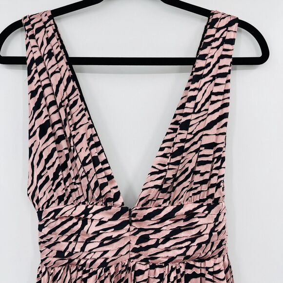 NBD Womens Dress Sz XSmall Pink Black Zebra Print Velvet Velour Deep V Neck Mini - Picture 6 of 9